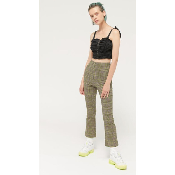 Urban Outfitters Pants - Urban Outfitters UO Lola Neon Green Plaid Kick Flare Y2K US 6 NWOT